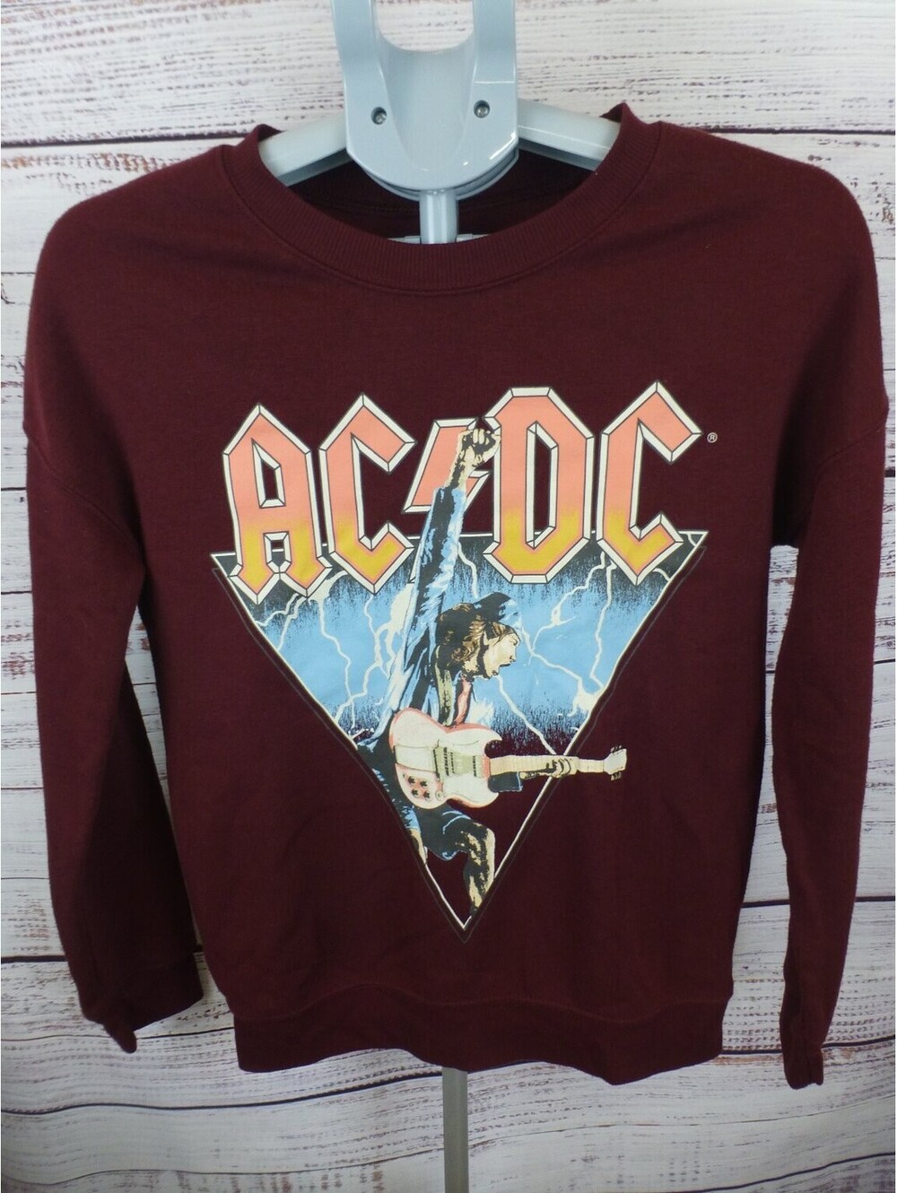 AC/DC Hybrid Apparel Crewneck Sweatshirt XS Maroon Band Graphic Rock N Roll G3A